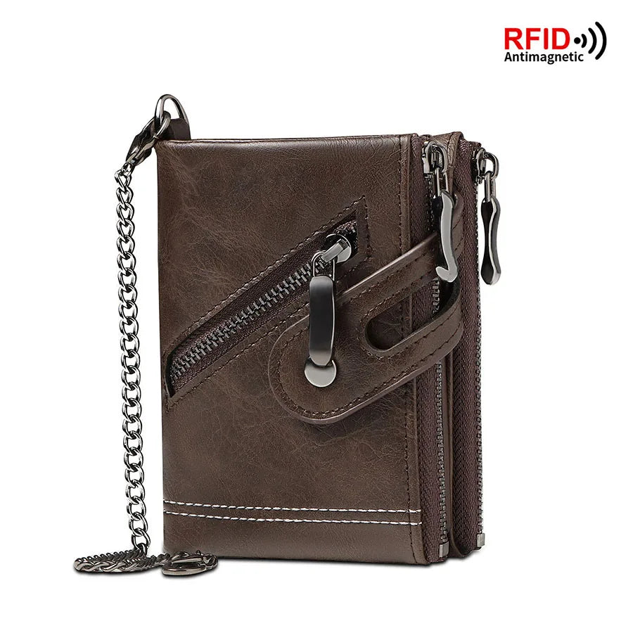 Classic retro Chain Wallet RFID Anti-Theft Leather Wallet