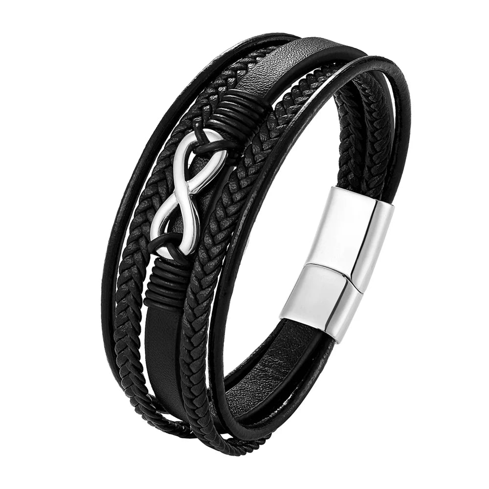 High Quality Luxury Accessories Bracelet Men's Fashion Gift Black Genuine Leather Bracelets DIY Combination Wild Handsome Gift - Hiron Store