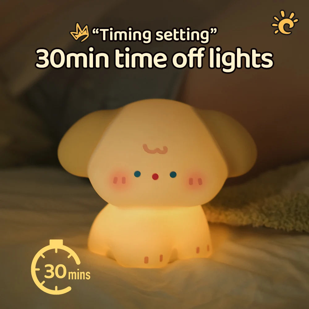 Cute Dog Silicone Night Light Rechargeable Dimmable Nursery Sleeping Lamp Kids Room Decor