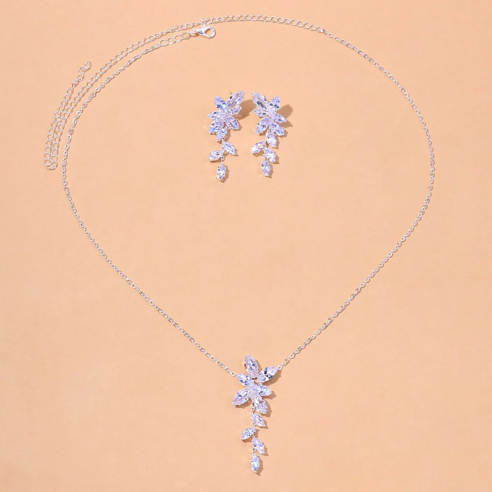 Necklaces Jewellery Sets for Women Silver Colour Wedding Jewelry Set