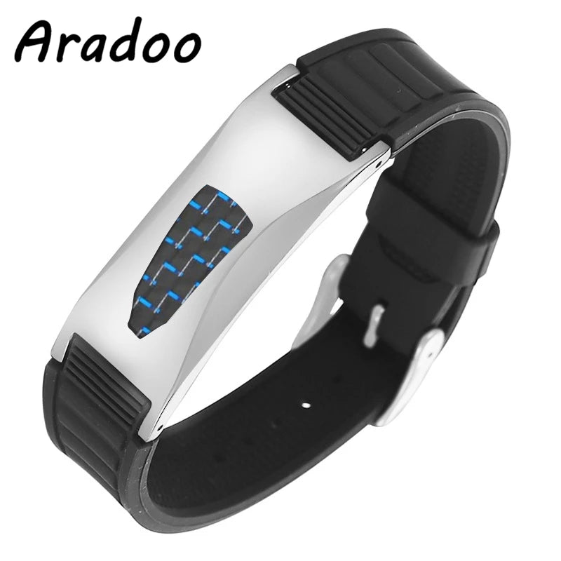 Silicone Carbon Fiber Power Wristband Balance Bracelets for Men Women 7-in-1 Magnetic Sports Bracelet