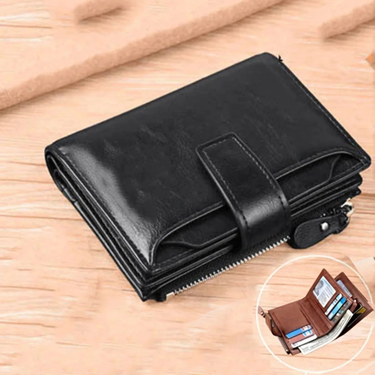 Men's Coin Purse Wallet RFID Blocking Man PU Leather Wallet Zipper Business Card Holder Money Bag