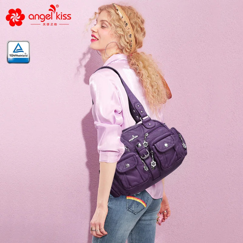 Angelkiss Women Handbags Satchel, Top-handle Handbag PU Shoulder Bag, Dumpling Pack Phone Money Bag