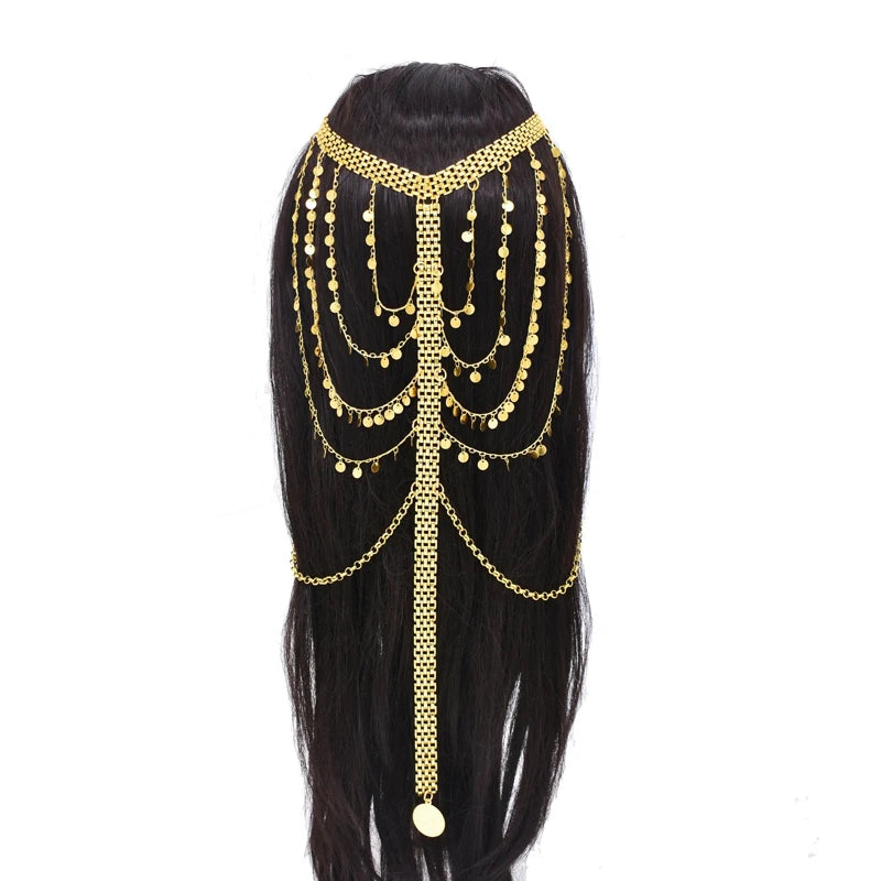 Women Hair Jewelry Golden Long Tassel India Ethnic Party  Statement Afghan Charms Heabdand