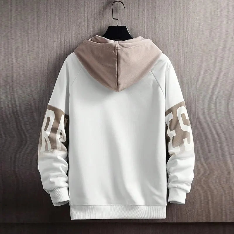 Men's Winter New Casual And Versatile Contrast Monogram Print Long Sleeve Hooded Sweatshirt