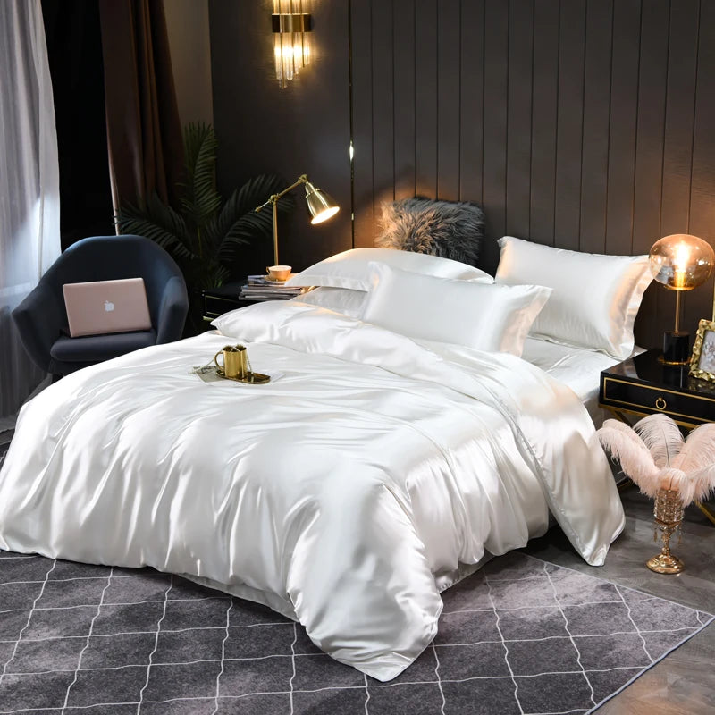 High-Quality Satin Bedding Set Solid Color Silky Smoothness Quilt Cover   Single Double Twin King   Duvet Cover Set