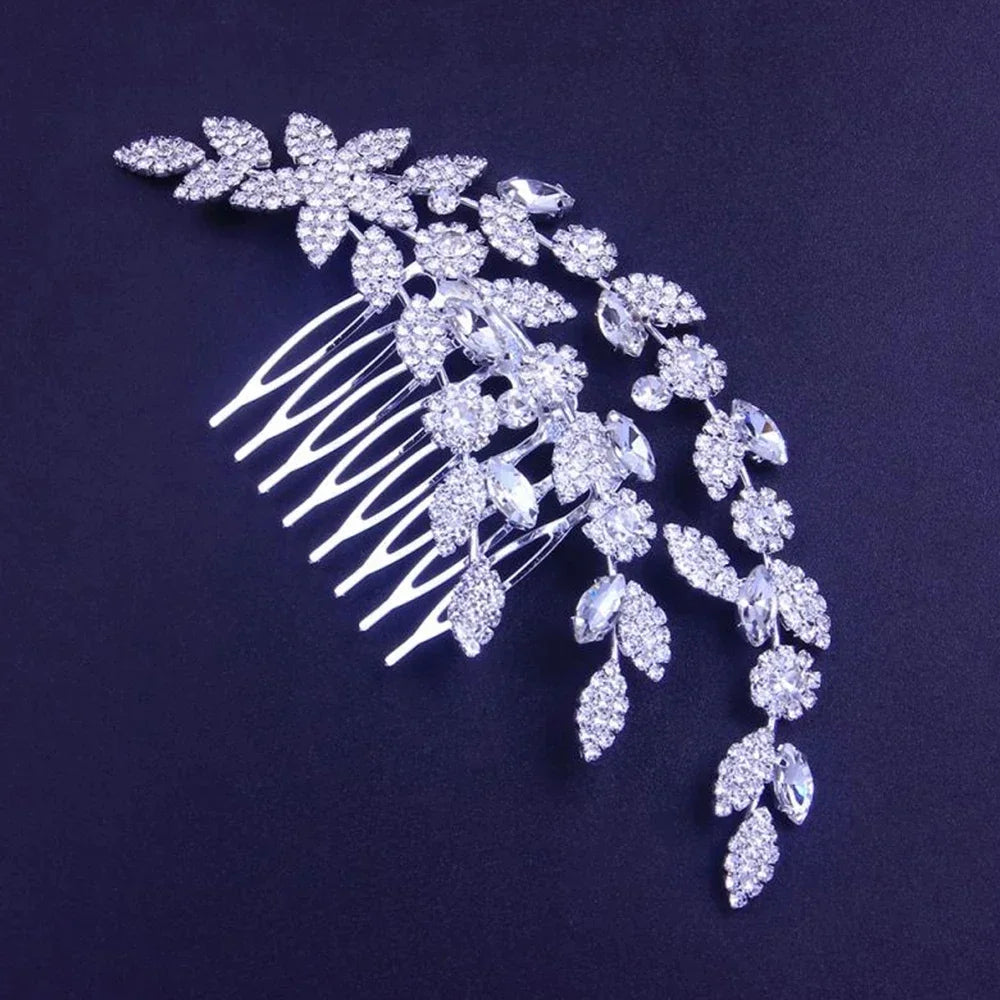 Luxury Bridal Leaf Hair Combs Rhinestone Crystal Headpiece Wedding Jewellery