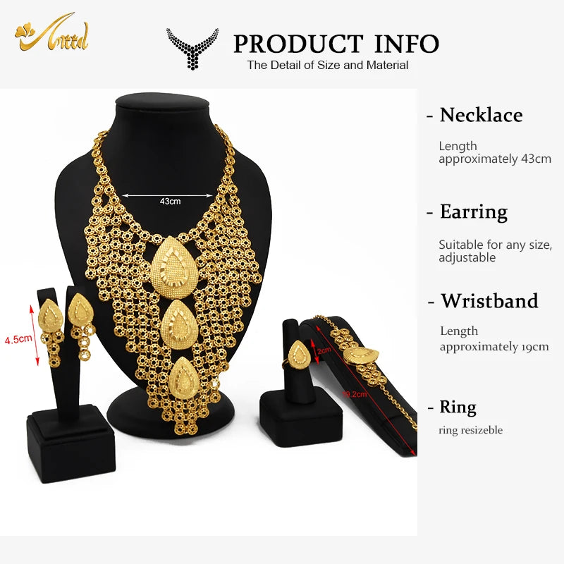 ANIID Ethiopian Eritrea Traditional Habesha Bridal Dubai Jewelry Set For Women 24K Gold Color Large Jewelry Nigerian Wedding