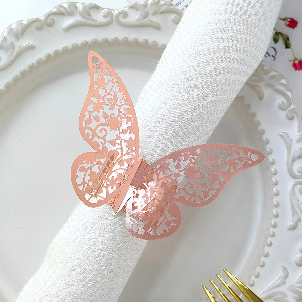 50Pcs Butterfly Paper Rings Napkins Holders Towel Buckle for Wedding Birthday Banquet Christmas Party Hotel Table Decorations - Hiron Store