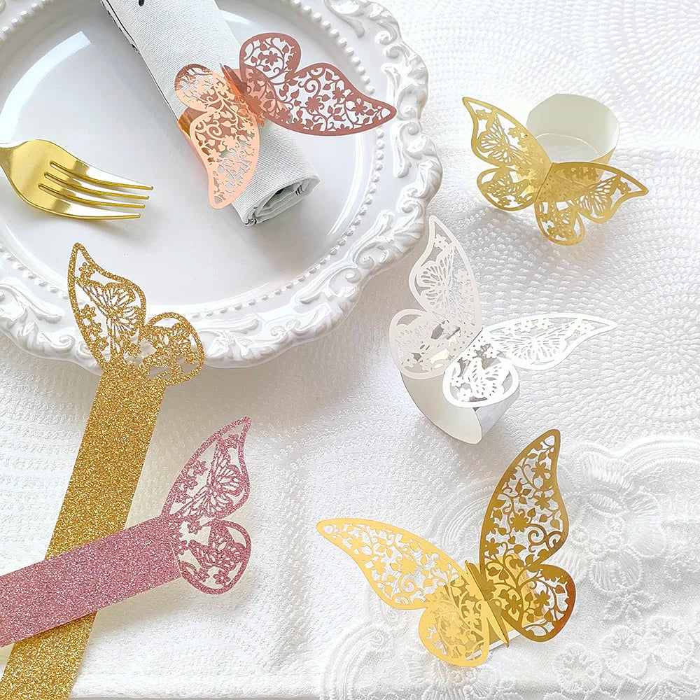 50Pcs Butterfly Paper Rings Napkins Holders Towel Buckle for Wedding Birthday Banquet Christmas Party Hotel Table Decorations - Hiron Store