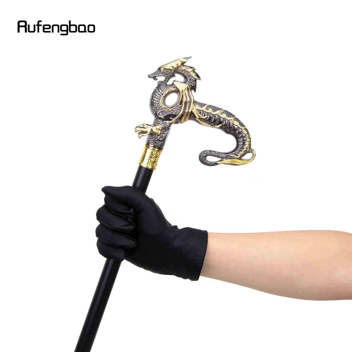 Gold Black Luxury Dragon Walking Cane Fashion Decorative Walking Stick Gentleman Elegant Cosplay Crosier 93cm