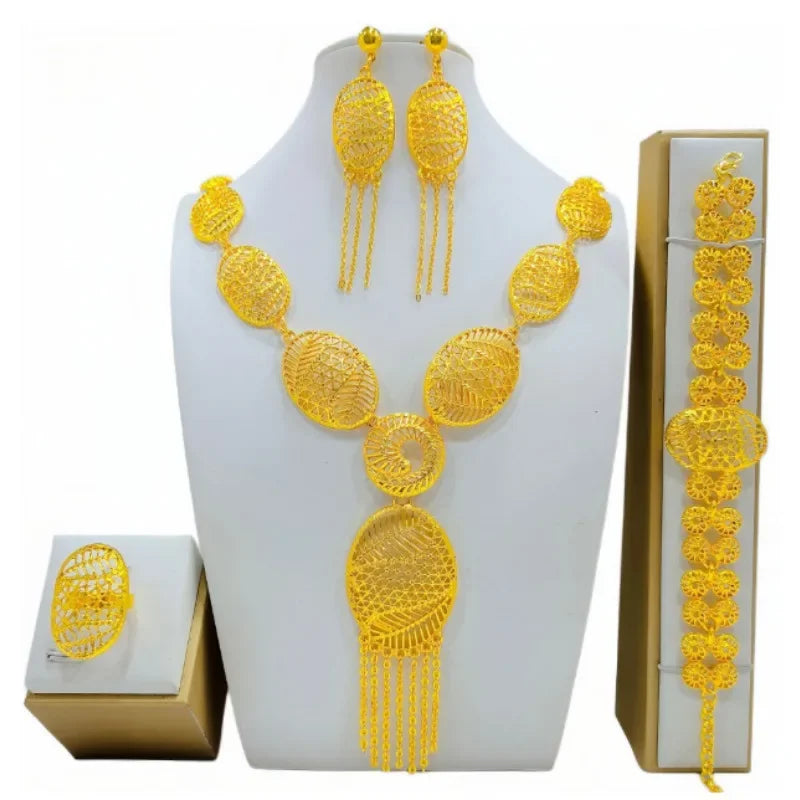 Fashion India Latest Design Jewelry Luxury African Jewelry Necklace Earrings Ring Bracelet Set Dubai Gold Color