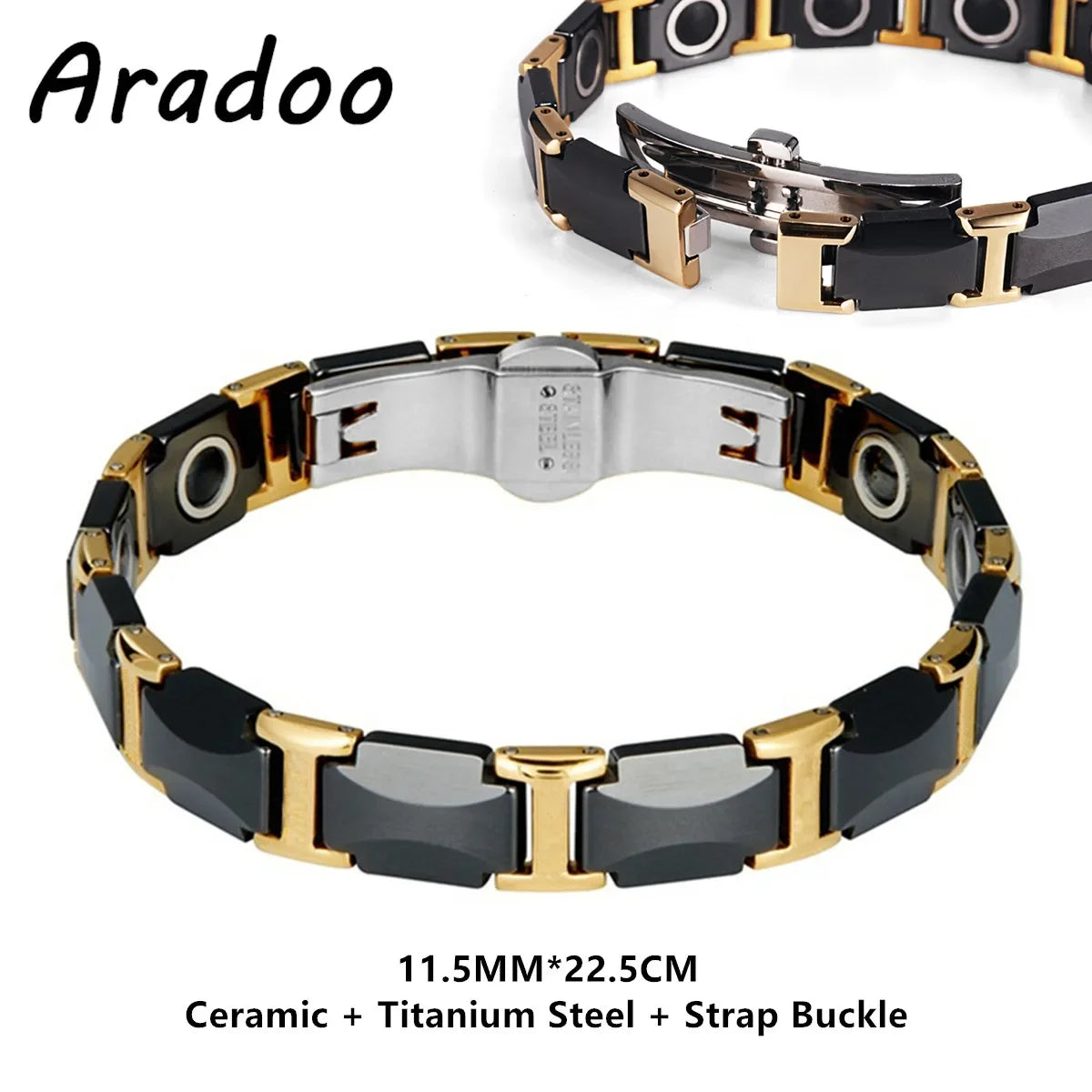 Blue Ceramic Titanium Steel Bracelets Hematite Magnetic Strap Buckle Design Power Wristband for Women Men