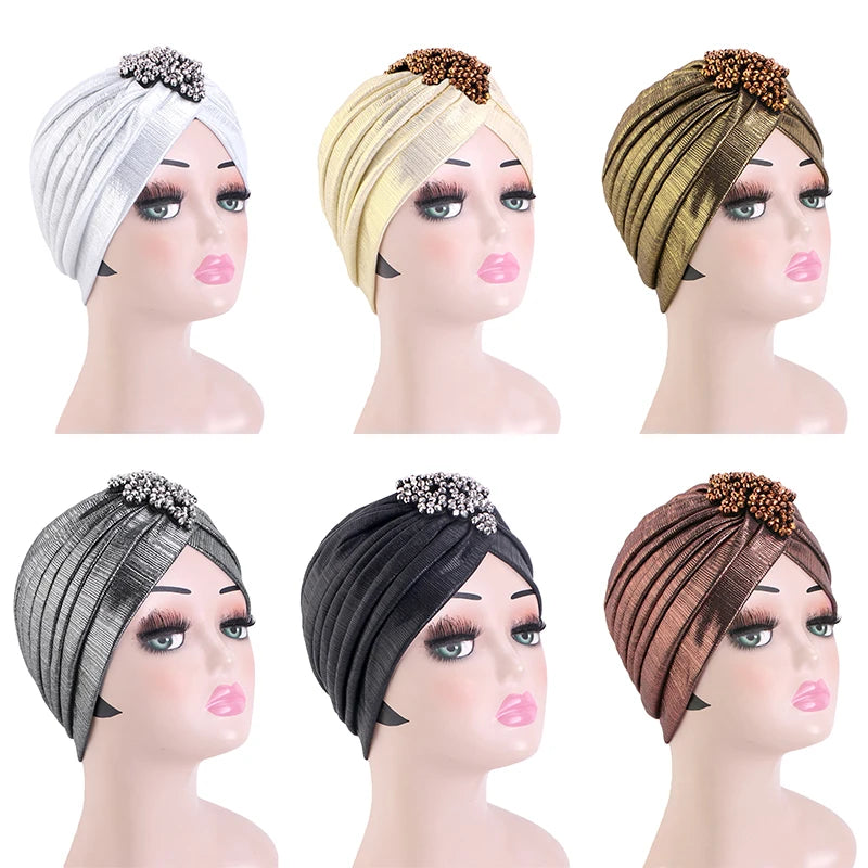 New Women's Luxury Diamond Turban Cap, Elastic Bandana Beanie, Chemo Cap, Muslim, Indian & African Hat Headwear