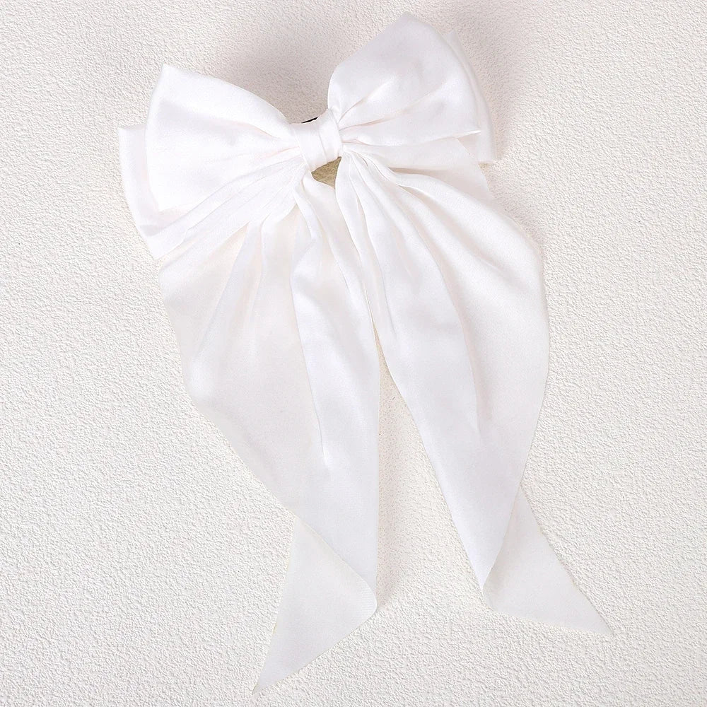 Girls Long Big Bow Float Satin Clips Elegant Back Head Hairclip Trendy Hair Accessories gifts