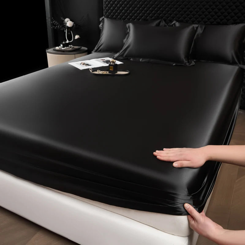 Solid Color Fashion Satin Fitted Sheet Rayon Mattress Cover with Elastic Band Bed Sheet Bedding 140x200 160x200