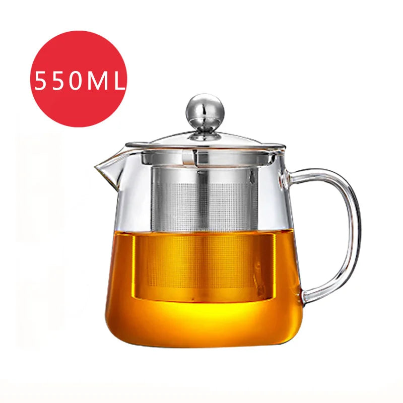 HMLOVE Heat Resistant Glass Teapot With Stainless Steel Tea Strainer Infuser Flower Kettle Kung Fu Teawear Set Puer Oolong Pot