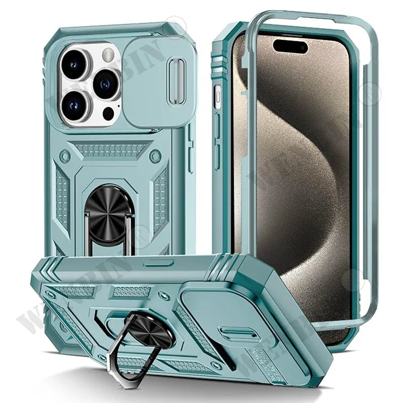 Case For iPhone 16 15 14 13 12 11 Pro Max Plus Mini XS XR X 8 7 Plus Heavy Duty with Camera 360 Degree Kickstand Cover