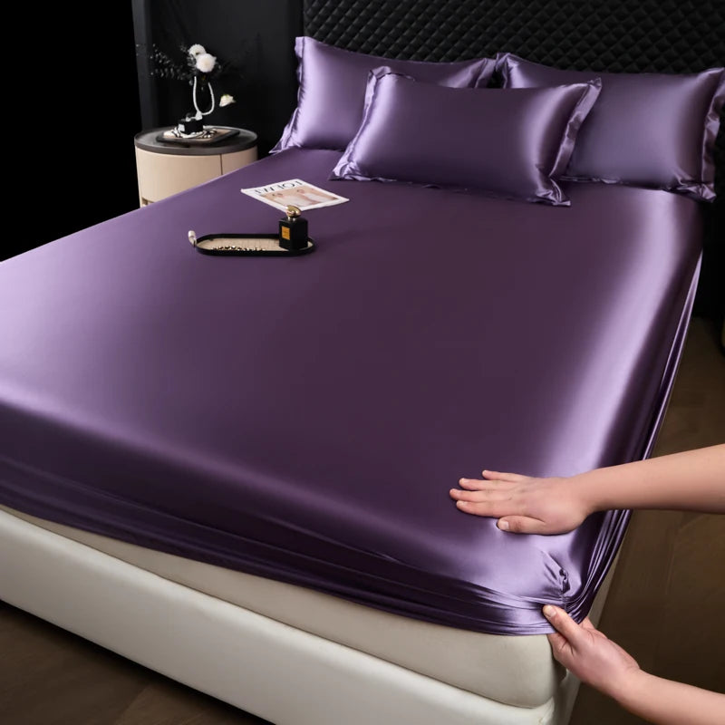Solid Color Fashion Satin Fitted Sheet Rayon Mattress Cover with Elastic Band Bed Sheet Bedding 140x200 160x200