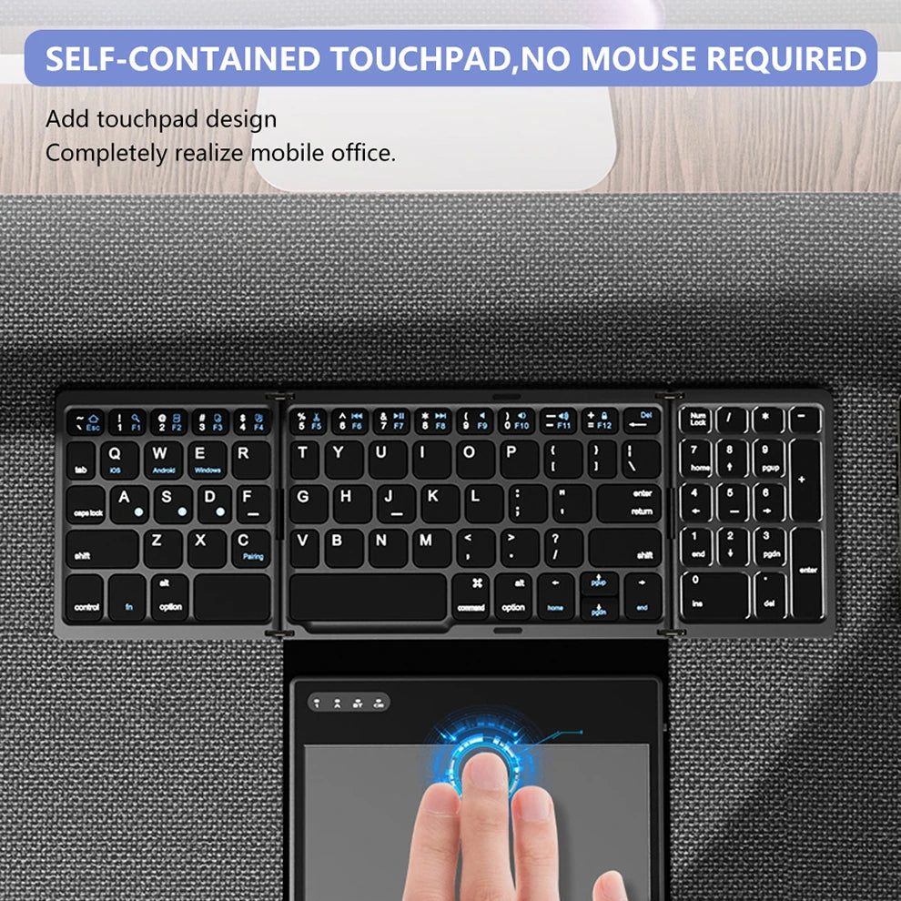 BOW Foladable Bluetooth Keyboard with Touchpad Pocket Folding Keyboard for Laptop Phone Tablet  Wireless Rechargeable Keyboard