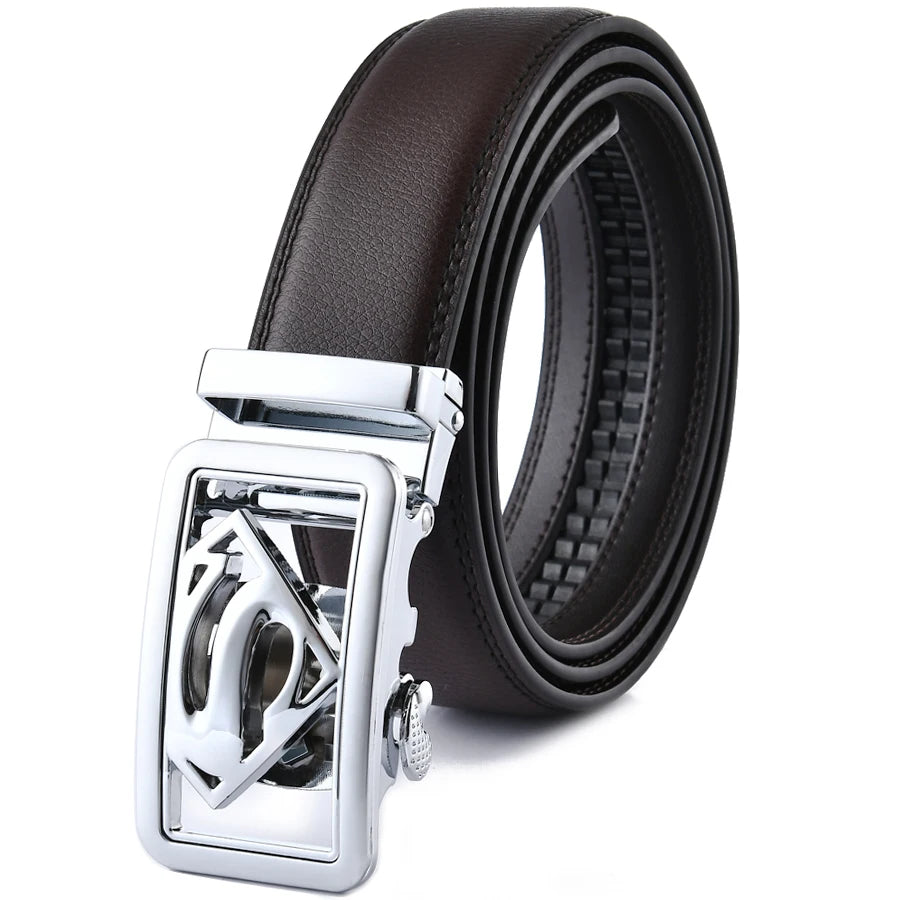 Belts 3.5cm Width Fashion Automatic Buckle Black Genuine Leather Men's Waist Male Strap