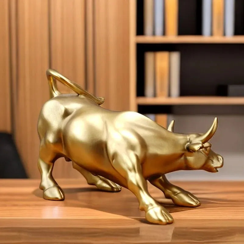 Wall Street Bull Market Resin Ornaments Feng Shui Fortune Statue Wealth Figurines Decor