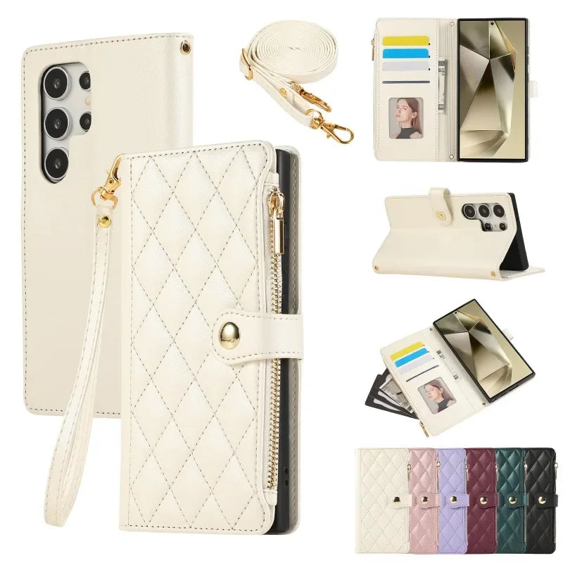 Crossbody Leather Phone Case For Samsung Galaxy S25 S24 Ultra S23 FE S22 S21 Plus A16 A06 A55 A15 A25 A35 A54 A34 Wallet Cover