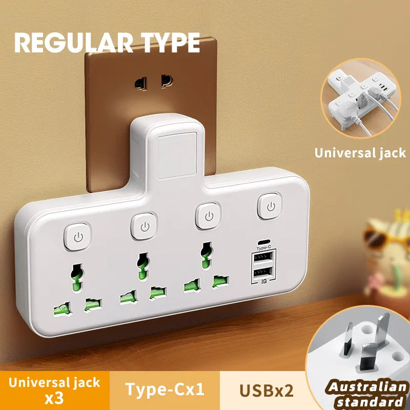 EU UK AU US Plug AC Outlet Power Strip Multiprise Wall Socket Universal Network Filter USB Cherger Separate Switch light Adapter - Hiron Store