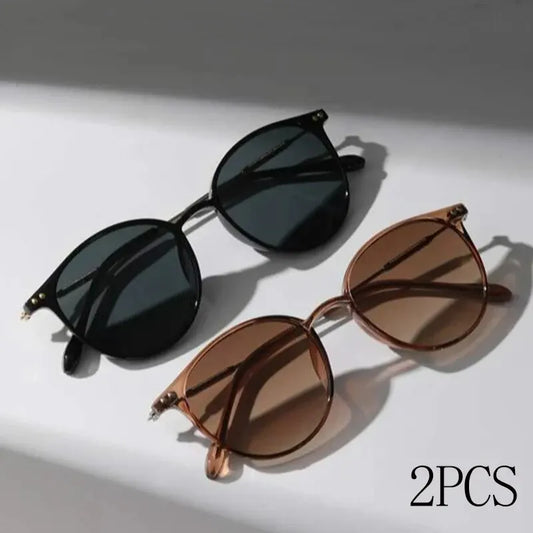 2 Pairs Per Set Small Round Sunglasses Women Cute Skinny Cat Eye Eyewear Men Vintage Narrow Cateye Sunglasses Set - Hiron Store