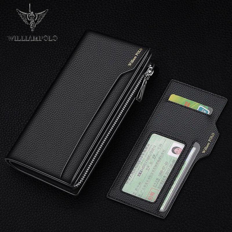 WILLIAMPOLO Men's Wallet Long Wallet Men Clutch Bag Wallet Leather Phone Credit Card Organizer Wallets Removable Card Holder - Hiron Store