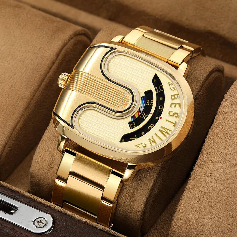 Luxury Sports Golden Quartz Gold Men's Wrist Watches Steel Waterproof Watches