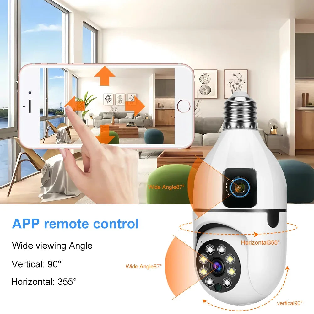 New E27 Wifi Dual Lens Camera 1080P 5MP 4K PTZ Surveillance Camera CCTV Outdoor IP Cam Security Smart Home AI Tracking - Hiron Store