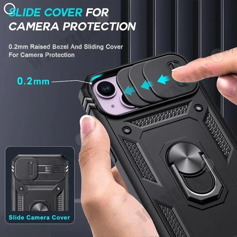 Case For iPhone 16 15 14 13 12 11 Pro Max Plus Mini XS XR X 8 7 Plus Heavy Duty with Camera 360 Degree Kickstand Cover