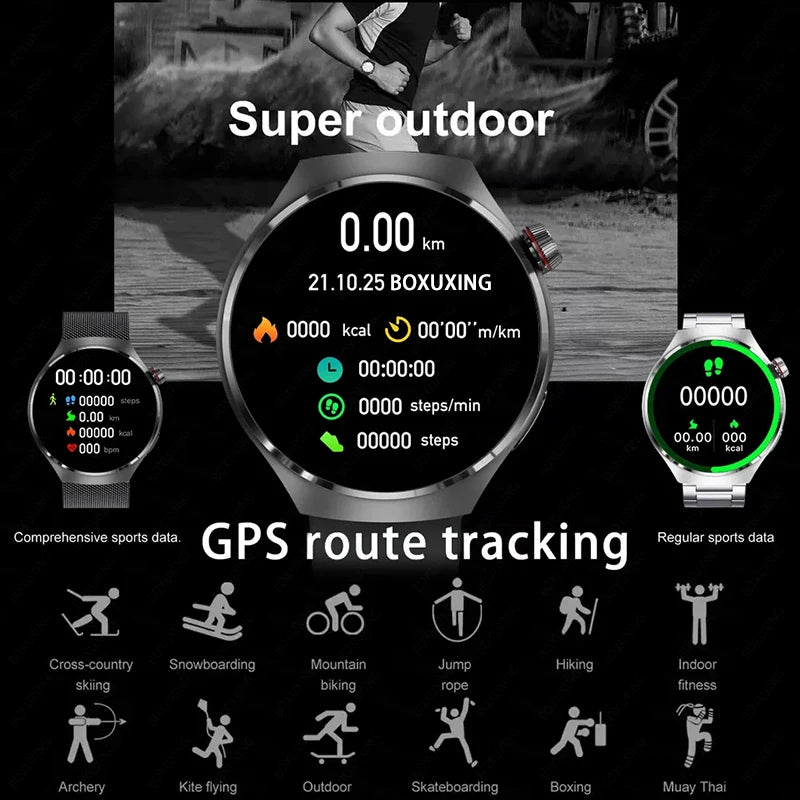 2024 New GPS Smart Watch Men GT4 Pro 360*360 HD Screen Heart rate IP68 Waterproof Blood Sugar Smartwatch BT Call NFC Watch 4 Pro - Hiron Store