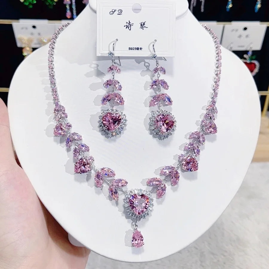 Women Colorful Fashion Zircon Necklace Earrings 2025