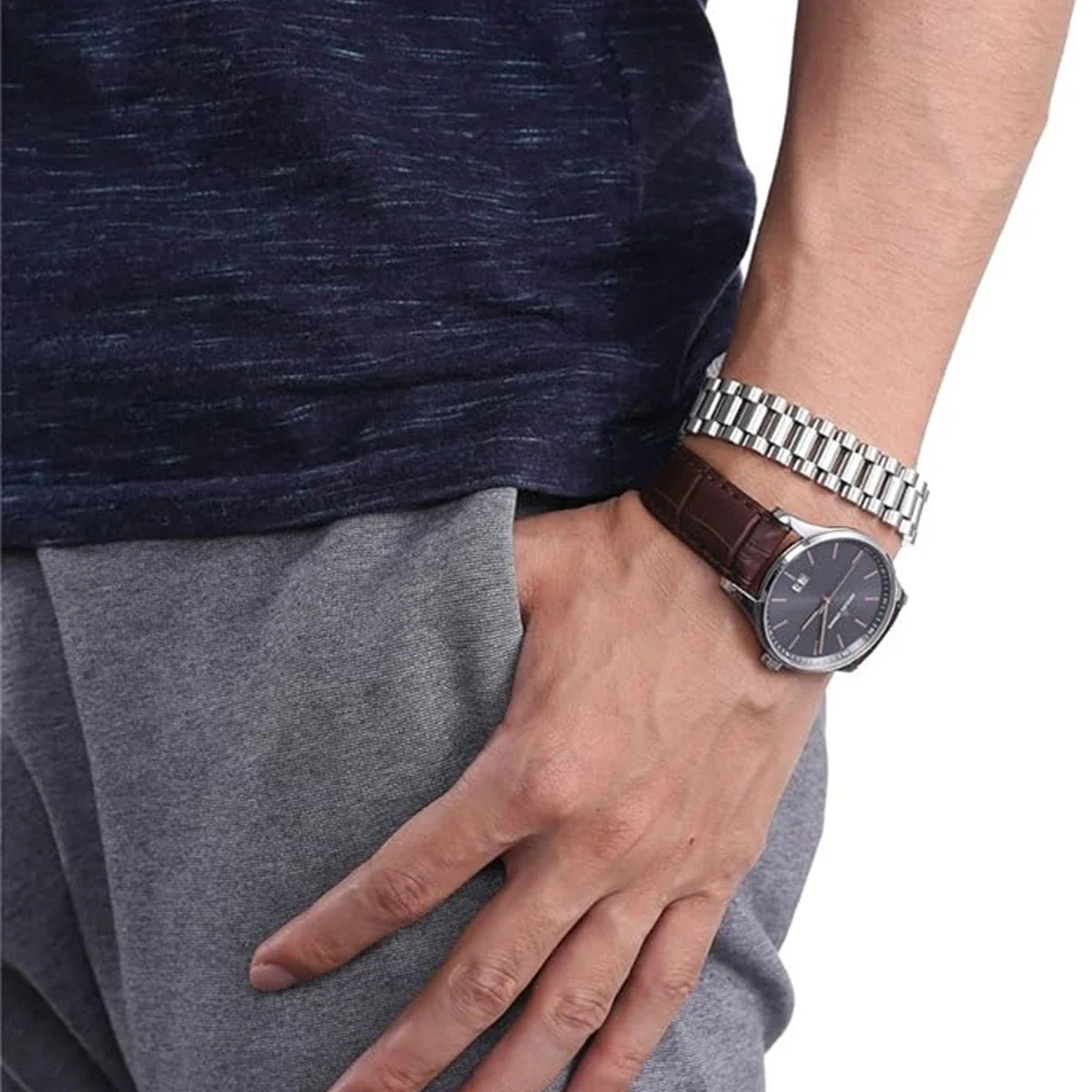 Titanium Steel Bracelet Stainless Steel Hematite Magnetic Link Bracelet for Men Women with Adjustable Tool