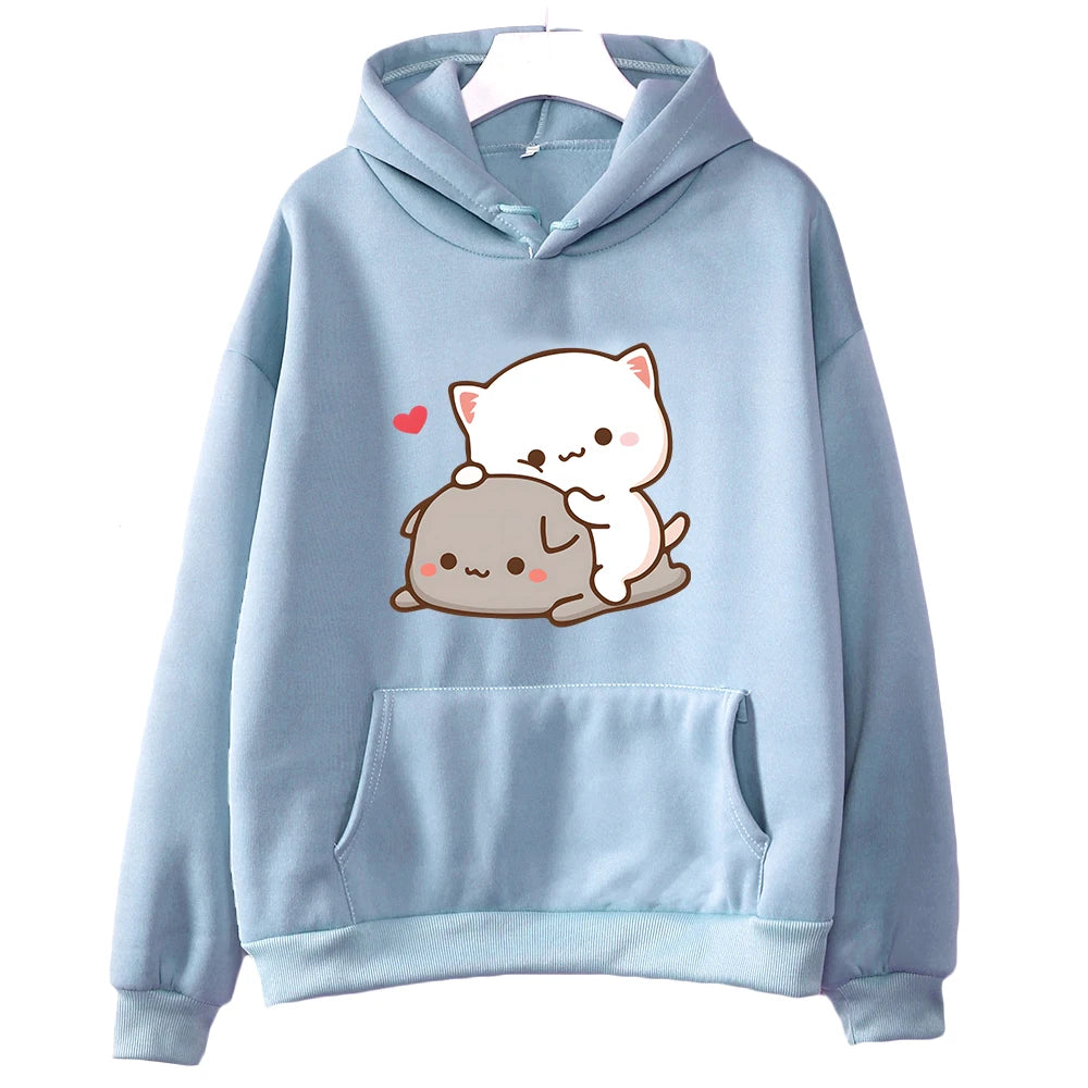 Mochi Peach And Goma Cute Cat Hoodie Sweatshirt for Fashion Kawaii Cartoon Pullovers Women/Men Hoodies