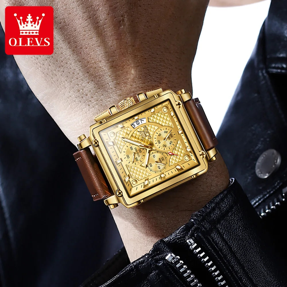 Men's Watches Luxury Square Quartz Wristwatch Original Waterproof Chronograph Watch