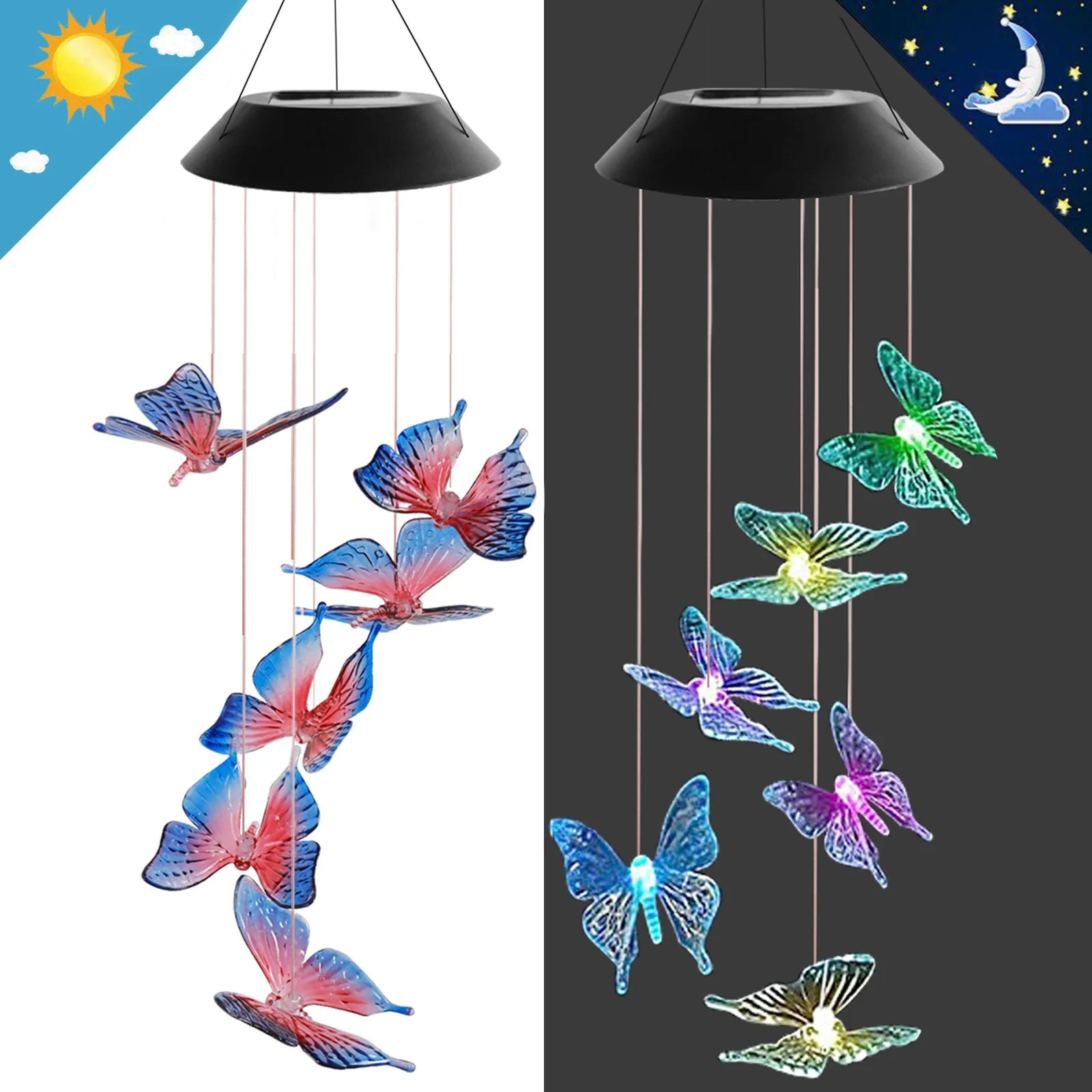 Solar Light Butterfly Windchime Light Rechargeable Christmas All Hallows' Day Party Atmosphere Landscape Balcony Decoration Lamp - Hiron Store