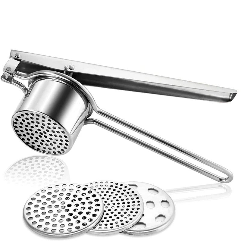 LMETJMA Stainless Steel Potato Ricer Manual Potato Masher With 3 Interchangeable Discs Fruit Juicer Lemon Squeezer