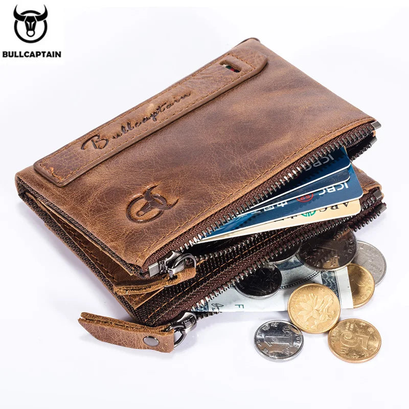 leather men's wallet zipper buckle short money wallet card holder coin purse RFID wallets