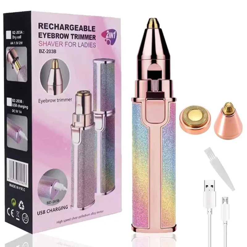 New 2 IN 1 Electric Epilator Eyebrow Trimmer Women's Body Facial Lip Epilator Rechargeable Mini Painless Razor Shaver