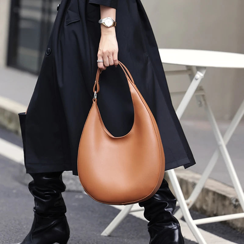 Genuine Leather Shoulder Bags For Women 2024 Trend Designer Half Moon Purses