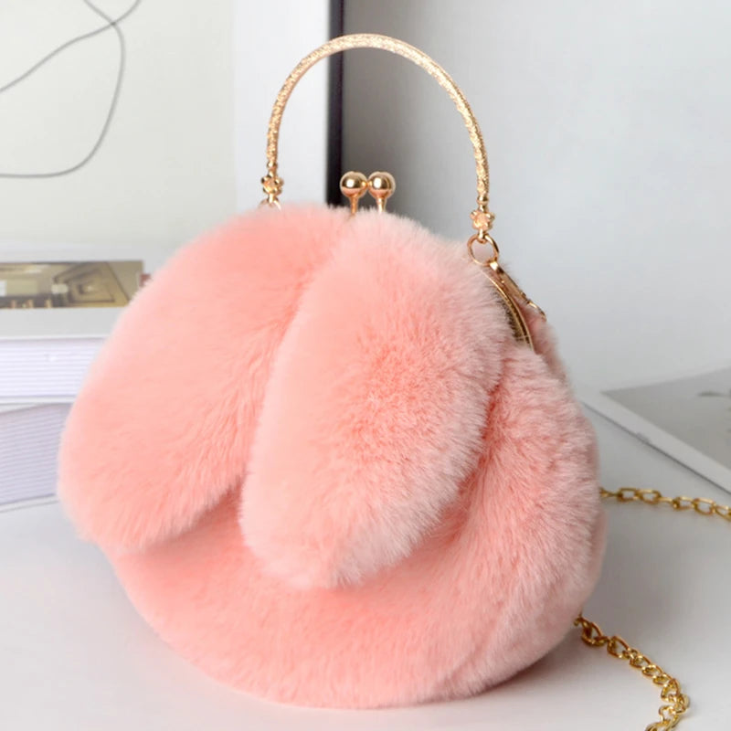 Cute Plush Rabbit Crossbody Bags for Women Korean Version Cute Purses and Handbags Girls New Rabbit Ear Shoulder Messenger Bag - Hiron Store