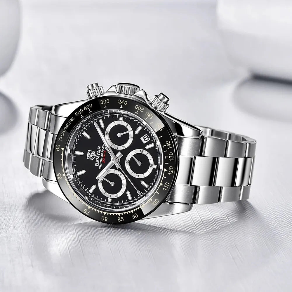 Watches Men Luxury Chronograph Male Waterproof Stainless Steel Quartz Watch