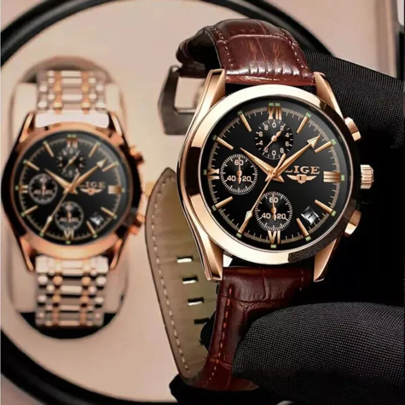 Men's Watches Top Brand Luxury Military Quartz Watch Leather Waterproof Clock