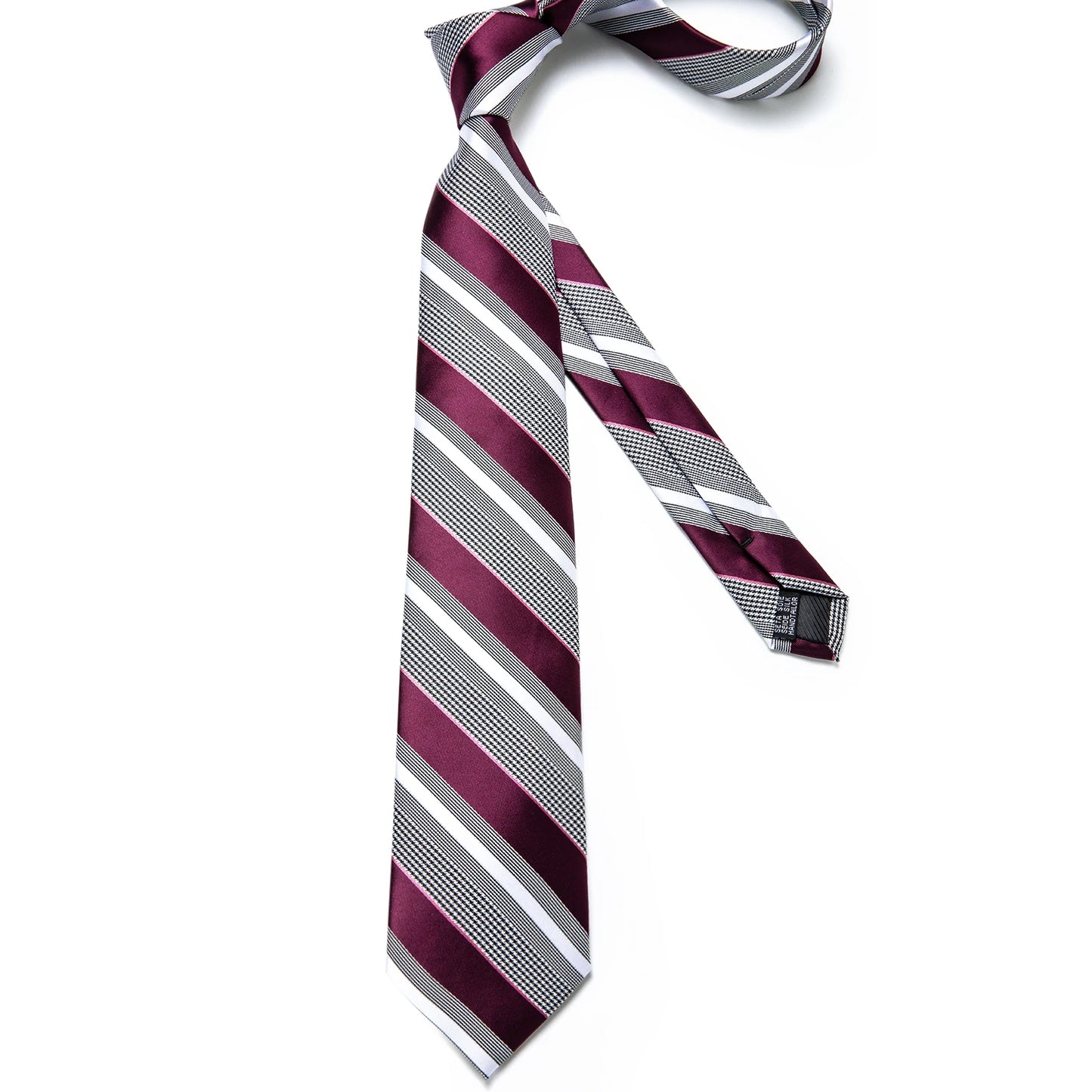 Striped Tie For Men Red Wine White Silk Wedding Tie