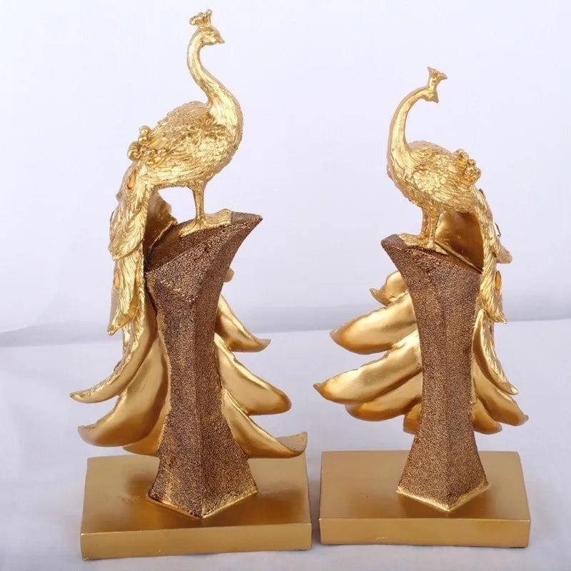 1PC Resin Crafts Creative Fashion Gold Blue Peacock Ornament Wine Cabinet Living Room Home Decoration