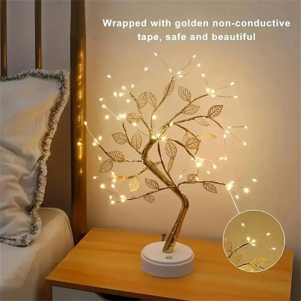 LED Rose Leaf Table Lamp USB Tree Fairy Light Night Lights Decoration