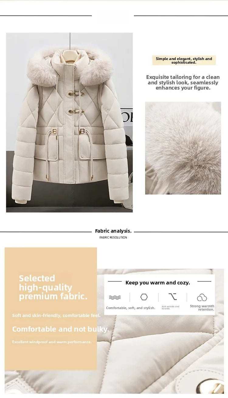 2026 New Women's down Cotton Jacket Short Thickened Large Fur Collar Loose Winter Coat